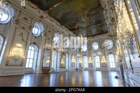 Kromeriz, République tchèque. 21st mars 2023. La grande salle d'assemblée restaurée du château de Kromeriz, République tchèque, 21 mars 2023, le château de Kromeriz est un exemple bien conservé d'une résidence princière baroque européenne et de ses jardins. En 1998, l'UNESCO a classé les jardins et le château de Kromeriz au patrimoine mondial. Crédit: Dalibor Gluck/CTK photo/Alamy Live News Banque D'Images