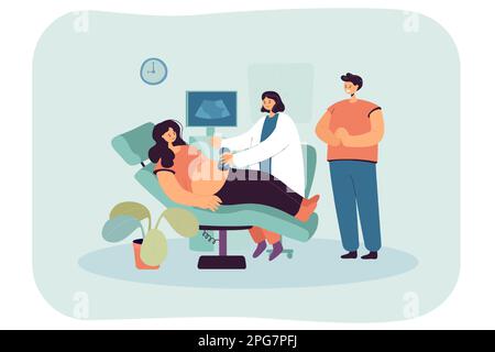 Médecin ou échographiste qui scanne l'abdomen de la femme enceinte Illustration de Vecteur