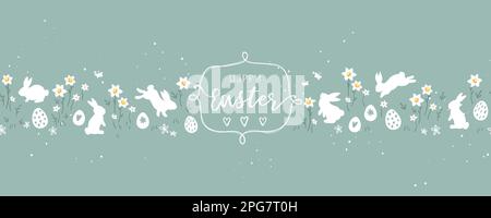 Joli dessin main pâques horizontal sans couture motif avec jonquilles, fond de coolé de pâques, idéal pour les textiles, bannières, fonds d'écran, enveloppe - vecto Illustration de Vecteur