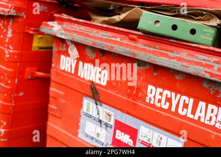 Grands poubelles et poubelles rouges Biffa Banque D'Images