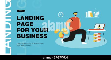 Homme faisant de l'exercice de sport sur ordinateur portable en ligne à la maison Illustration de Vecteur