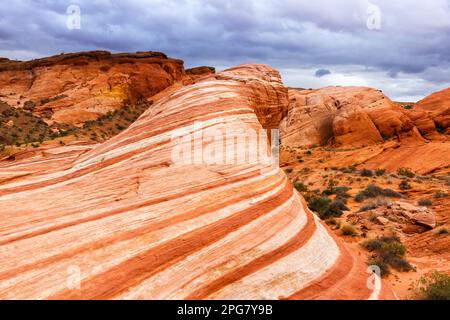 Las Vegas, Etats-Unis - 8 novembre 2022: Formation de roches à vagues de feu au parc national de la Vallée de feu dans le Nevada, Etats-Unis. Banque D'Images