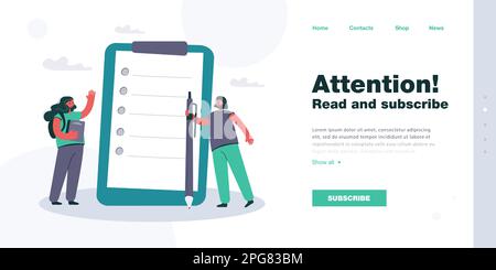 Caricatures des écolières debout à côté d'une énorme liste de contrôle Illustration de Vecteur