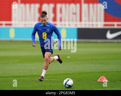 Kalvin Phillips en Angleterre lors d'une séance d'entraînement à St. George's Park, Burton-on-Trent. Date de la photo: Mardi 21 mars 2023. Banque D'Images