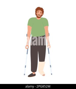 Homme avec des béquilles et un pied plâtré, jambe cassée Illustration de Vecteur
