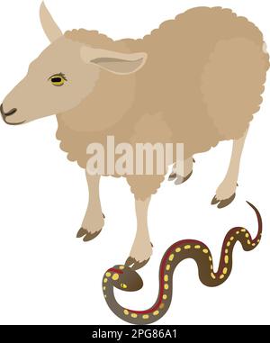 Vecteur isométrique de l'icône du monde environnant. Cobra désertique près de moutons blancs. Concept de diversité biologique Illustration de Vecteur