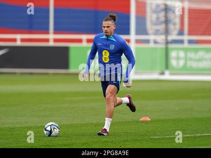 Kalvin Phillips en Angleterre lors d'une séance d'entraînement à St. George's Park, Burton-on-Trent. Date de la photo: Mardi 21 mars 2023. Banque D'Images