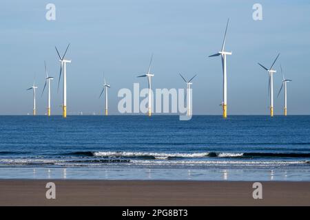 Parc éolien de Teesside en face de Coatham, Redcar Banque D'Images