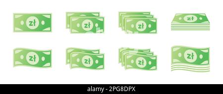 Jeu d'icônes de note de banque en zloty polonais Illustration de Vecteur