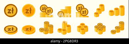Jeu d'icônes de pièce de monnaie en zloty polonais Illustration de Vecteur