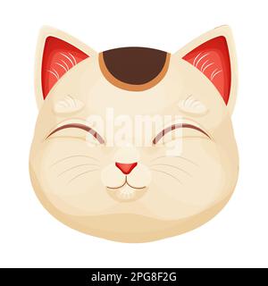 Maneki Neko chat tradition figure symbole chanceux, animal avec collier et cloche dans le style de dessin animé isolé sur fond blanc. Illustration vectorielle Illustration de Vecteur