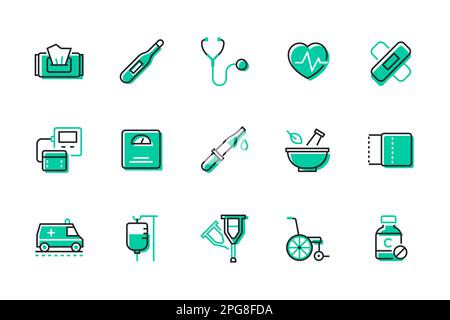 Maladies et soins de santé - ensemble d'icônes de style de conception de ligne Illustration de Vecteur