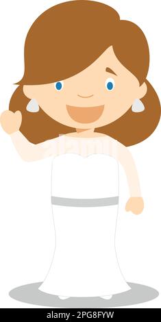 Mariée caucasienne portant une robe de mariage dans le style de dessin animé Vector Illustration Illustration de Vecteur