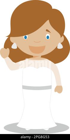 Mestizo mariée portant une robe de mariage dans le style de dessin animé Vector Illustration Illustration de Vecteur