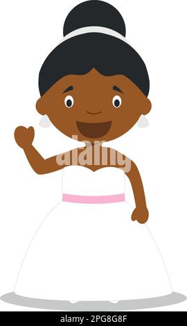 Mariée noire portant une robe de mariage dans le style de dessin animé Vector Illustration Illustration de Vecteur