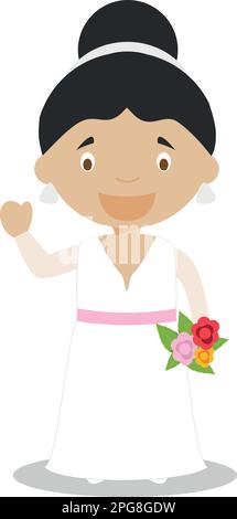 Mestizo mariée portant une robe de mariage dans le style de dessin animé Vector Illustration Illustration de Vecteur
