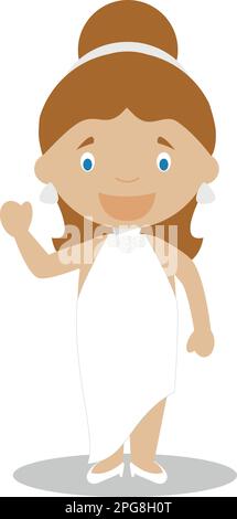 Mestizo mariée portant une robe de mariage dans le style de dessin animé Vector Illustration Illustration de Vecteur