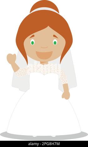 Mestizo mariée portant une robe de mariage dans le style de dessin animé Vector Illustration Illustration de Vecteur