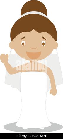 Mestizo mariée portant une robe de mariage dans le style de dessin animé Vector Illustration Illustration de Vecteur