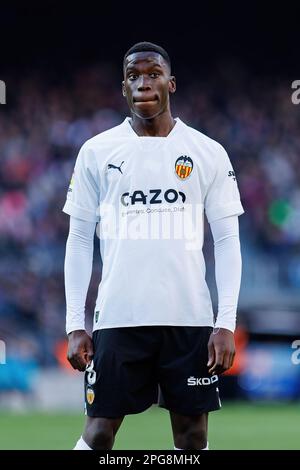 BARCELONE - 5 MARS : Ilaix Moriba en action pendant le match LaLiga entre le FC Barcelone et Valencia CF au stade Spotify Camp Nou sur 5 mars, 202 Banque D'Images