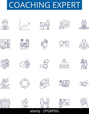 Ensemble de panneaux d'icônes de ligne d'expert de coaching. Conception d'une collection de mentors, conseillers, guides, tuteurs, conseillers, Concept de présentation de l'animateur, de l'instructeur et de l'enseignant Illustration de Vecteur