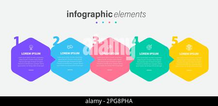 Infographie d'entreprise processus de ligne mince avec conception de modèle carré avec icônes et 5 options ou étapes. Illustration vectorielle. Illustration de Vecteur