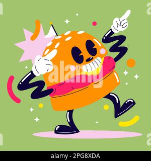 Mascotte de restauration rapide, art rétro de dessin animé, personnage d'illustration vintage Illustration de Vecteur