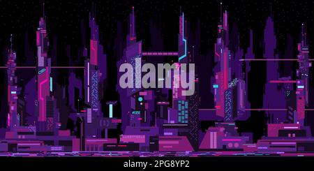 Mode abstrait futuriste Sci-fi Cyber Space Neon Night City Landscape Vector Illustration Illustration de Vecteur