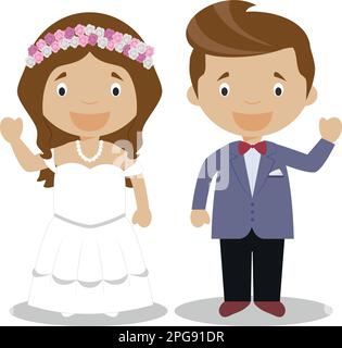Mestizo couple newlywed dans le style de dessin animé illustration vectorielle Illustration de Vecteur