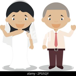 Couple oriental de jeunes mariés en dessin animé Vector Illustration de Vecteur