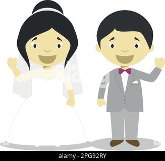 Couple oriental de jeunes mariés en dessin animé Vector Illustration de Vecteur