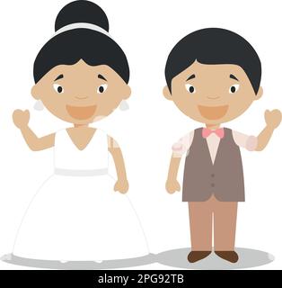 Couple oriental de jeunes mariés en dessin animé Vector Illustration de Vecteur