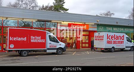 Iceland Supermarket Home Delivery - Free Delivery store, Units 5, 7 Dukes Dr, Bletchley, Milton Keynes, Buckinghamshire, Angleterre, Royaume-Uni, MK2 2QG Banque D'Images