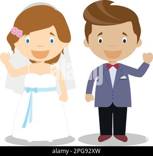 Mariée caucasienne et marié mestizo couple newlywed interracial de style dessin animé Illustration vectorielle Illustration de Vecteur
