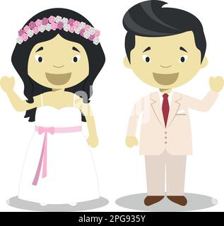 Couple oriental de jeunes mariés en dessin animé Vector Illustration de Vecteur