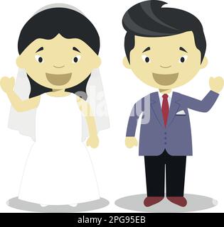 Couple oriental de jeunes mariés en dessin animé Vector Illustration de Vecteur