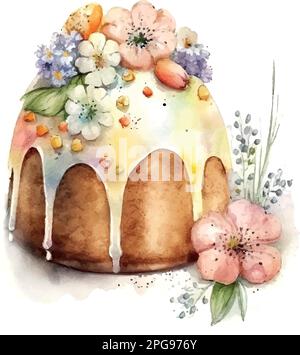 Aquarelle dessinée à la main pour le gâteau de Pâques. Mise en plan aquarelle vectorisée. Illustration de Vecteur