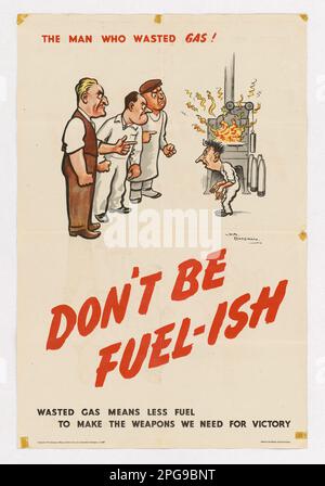 L'homme qui a gaspillé du gaz! Ne vous contentez pas de faire du carburant. Pays: Angleterre artiste: H. M. Bateman imprimé par: Stafford & Co., Ltd. 1942 - 1945. Bureau de gestion des urgences. Office of War information. Direction des opérations intérieures. Bureau des services spéciaux. 3/9/1943-9/15/1945. Affiches étrangères de la Seconde Guerre mondiale Banque D'Images