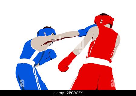 boxer droit punch à la tête combat boxe silhouette colorée sur fond blanc, illustration sportive Banque D'Images