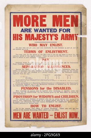 Plus d'hommes sont recherchés pour l'Armée de sa Majesté. Imprimé par : H. W. & V., L. Contributeur : Comité du recrutement parlementaire. 1942 - 1945. Bureau de gestion des urgences. Office of War information. Direction des opérations intérieures. Bureau des services spéciaux. 3/9/1943-9/15/1945. Affiches étrangères de la Seconde Guerre mondiale Banque D'Images