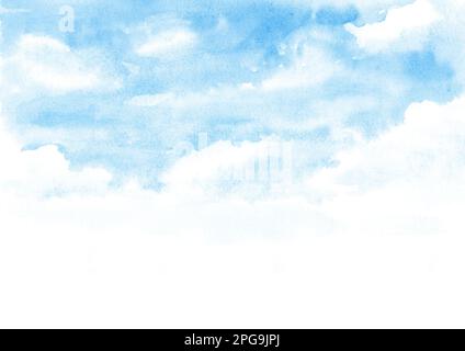 Ciel bleu avec nuages. Illustration aquarelle, arrière-plan dessiné à la main Banque D'Images