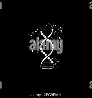 Modèle de logo de texte d'ADN, icône blanche de structure hélicoïdale sur fond noir, concept de logotype scientifique, emblème de chimie, tatouage. Illustration vectorielle Illustration de Vecteur