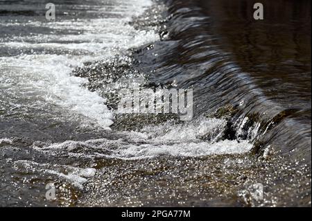 Gros plan d'eau douce coulant sur un petit déversoir près du Danube Banque D'Images