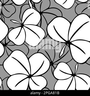 motif asymétrique sans couture des feuilles de trèfle dans les tons blanc et gris et les tons de noir, le design, la texture Banque D'Images