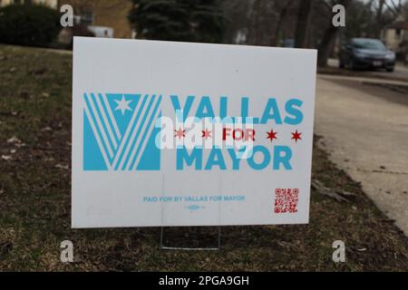 Paul Vallas pour l'enseigne de la cour du maire avec le lettrage bleu clair dans le quartier Edgebrook de Chicago Banque D'Images