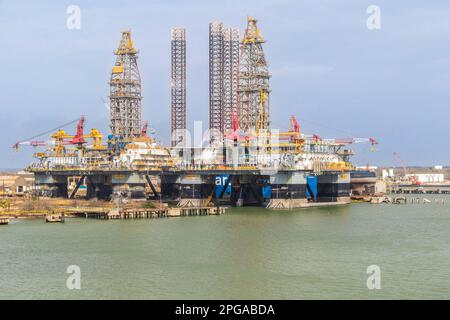 Engin de forage ENSCO au port de Galveston. Banque D'Images