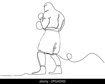 Boxeur debout dans un bloc de protection du corps en une ligne sur un fond blanc. Sportif combattant dans un style conceptuel. Illustration de vecteur de stock avec edi Illustration de Vecteur