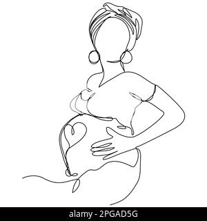 Une fille enceinte tient son ventre sur une ligne sur un fond blanc. Le concept de l'amour pour l'enfant à naître. Illustration vectorielle de stock avec s modifiables Illustration de Vecteur