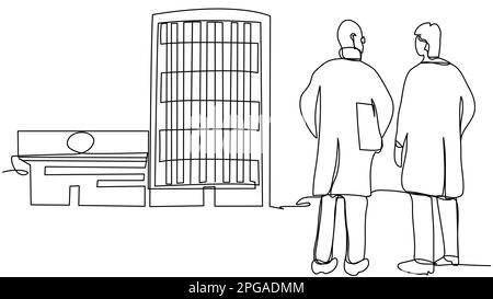 Deux médecins communiquent sur la toile de fond de l'hôpital en une seule ligne Illustration de Vecteur