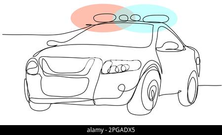 Voiture de police avec des feux clignotants clignotants sur une ligne sur un fond blanc. Illustration de Vecteur